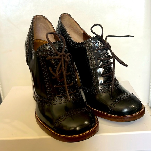 Dolce&Gabbana Brown Patent Leather Lace Up Loafer Pumps chunky heels retro 38.5 - Picture 12 of 17